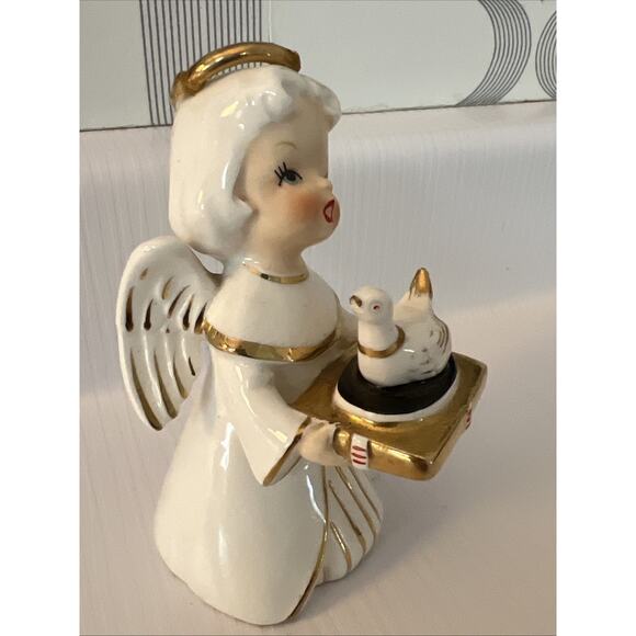 Napco Angel With Dove Bird Present Toy Ceramic Figurine 4” Japan READ - Picture 3 of 16